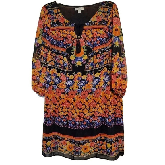 New York & company Dresses & Skirts - New York & Company Dress Medium Black Yellow Floral Shift Keyhole